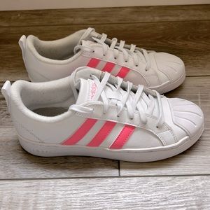 Like new white/pink kids size 3 adidas